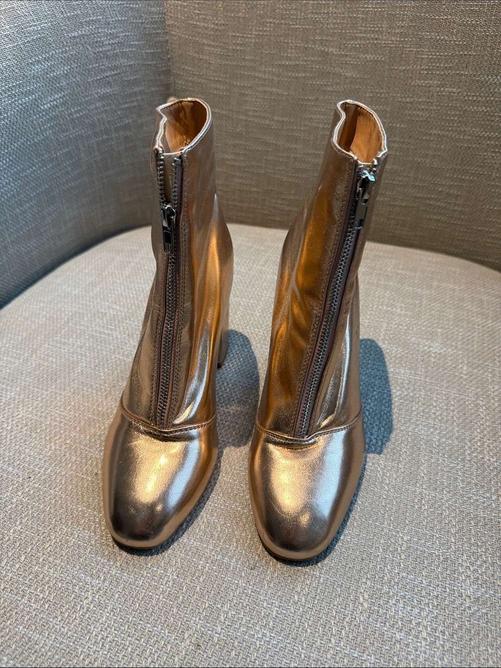 Metallic Gold Women's Zip-Front Ankle Boots - Sleek Fashion Booties